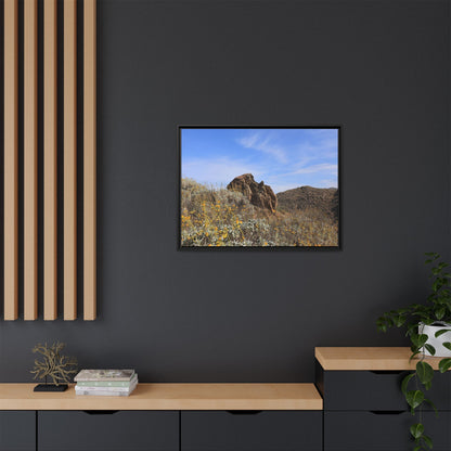 Golden Flowers in Arid Landscape - Unique Stretched Canvas Wall Art - Art By Earth
