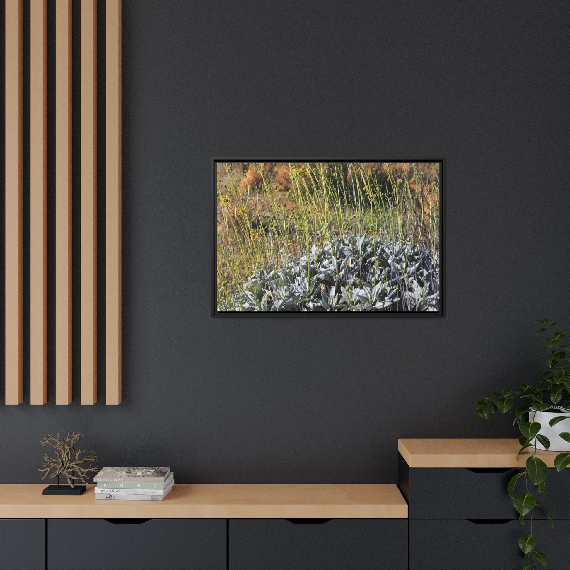 Arid Landscape with Yellow Flowers - Unique Stretched Canvas Wall Art - Art By Earth