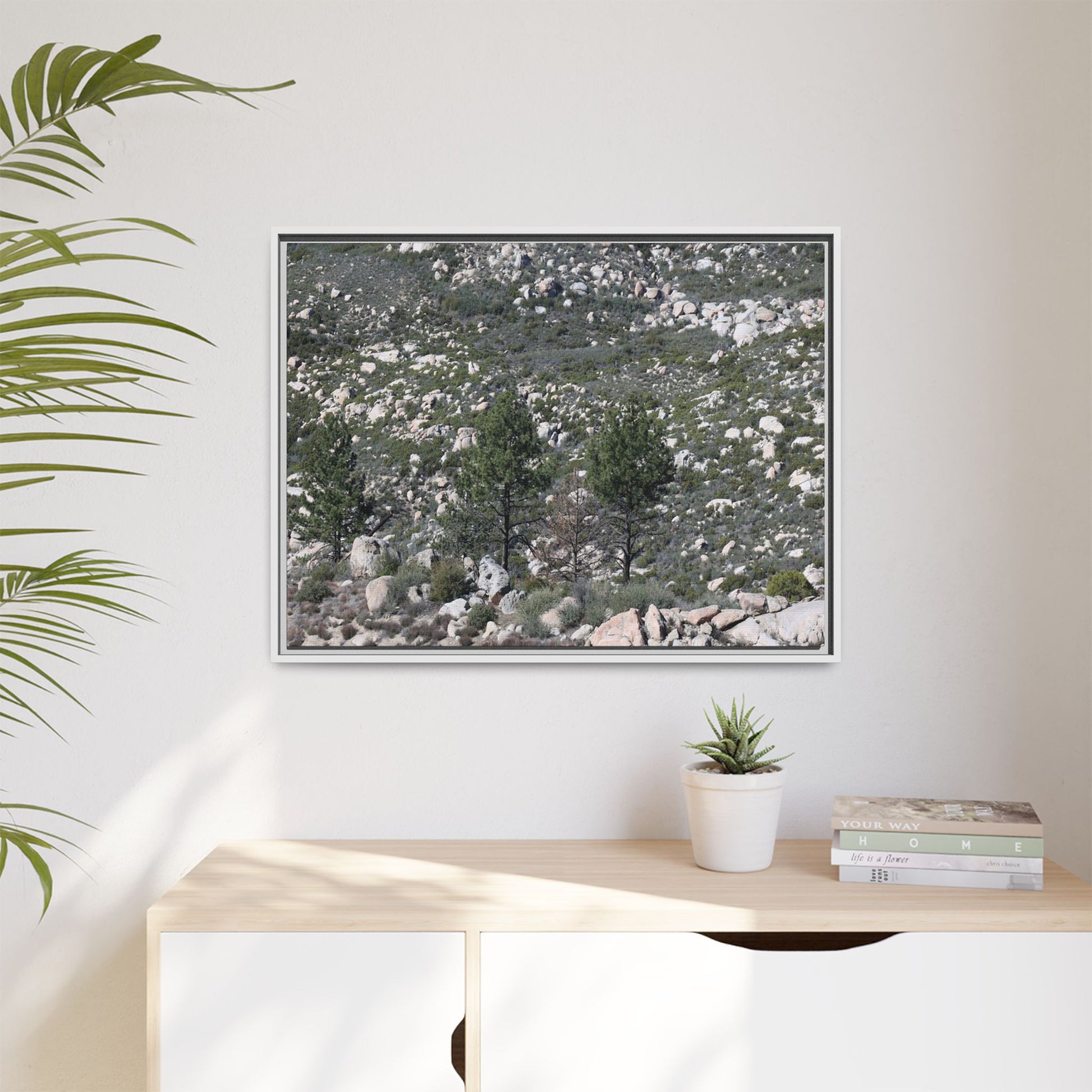Rocky Hillside with Pine Trees - Unique Stretched Canvas Wall Art - Art By Earth