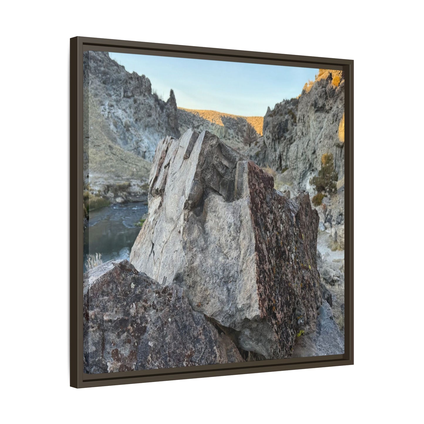 River's Stone Sentinel - Unique Stretched Canvas Wall Art