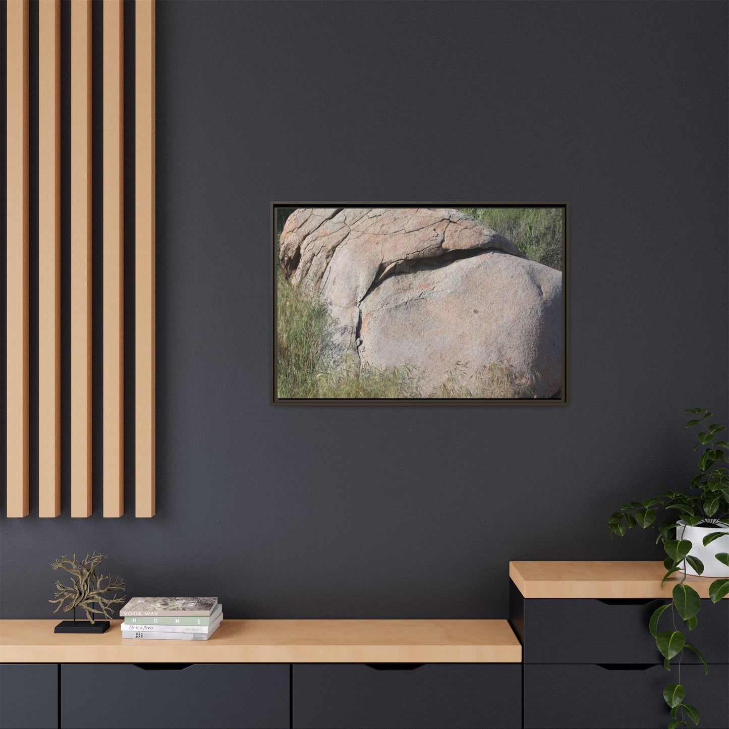 Stone Head Emerging from Earth - Unique Stretched Canvas Wall Art - Art By Earth