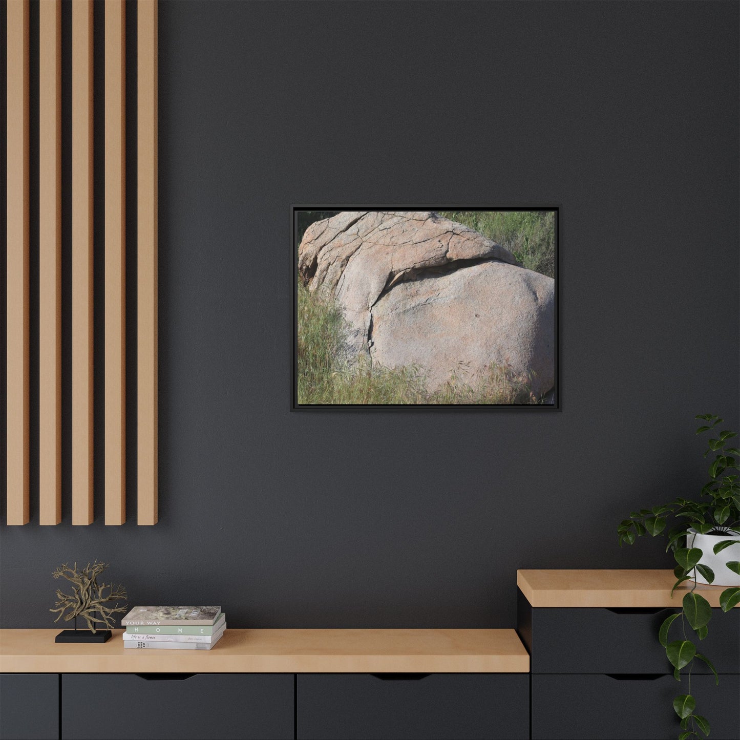 Stone Head Emerging from Earth - Unique Stretched Canvas Wall Art - Art By Earth