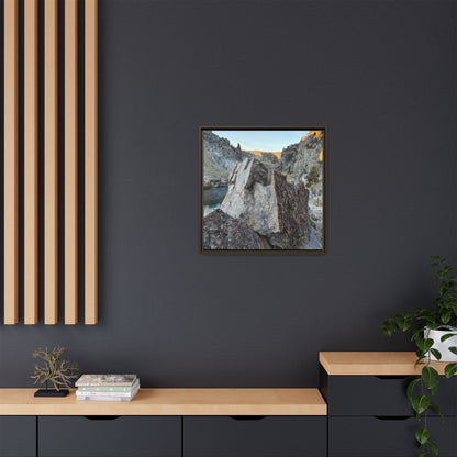 River's Stone Sentinel - Unique Stretched Canvas Wall Art