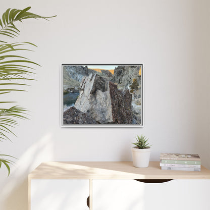 River's Stone Sentinel - Unique Stretched Canvas Wall Art