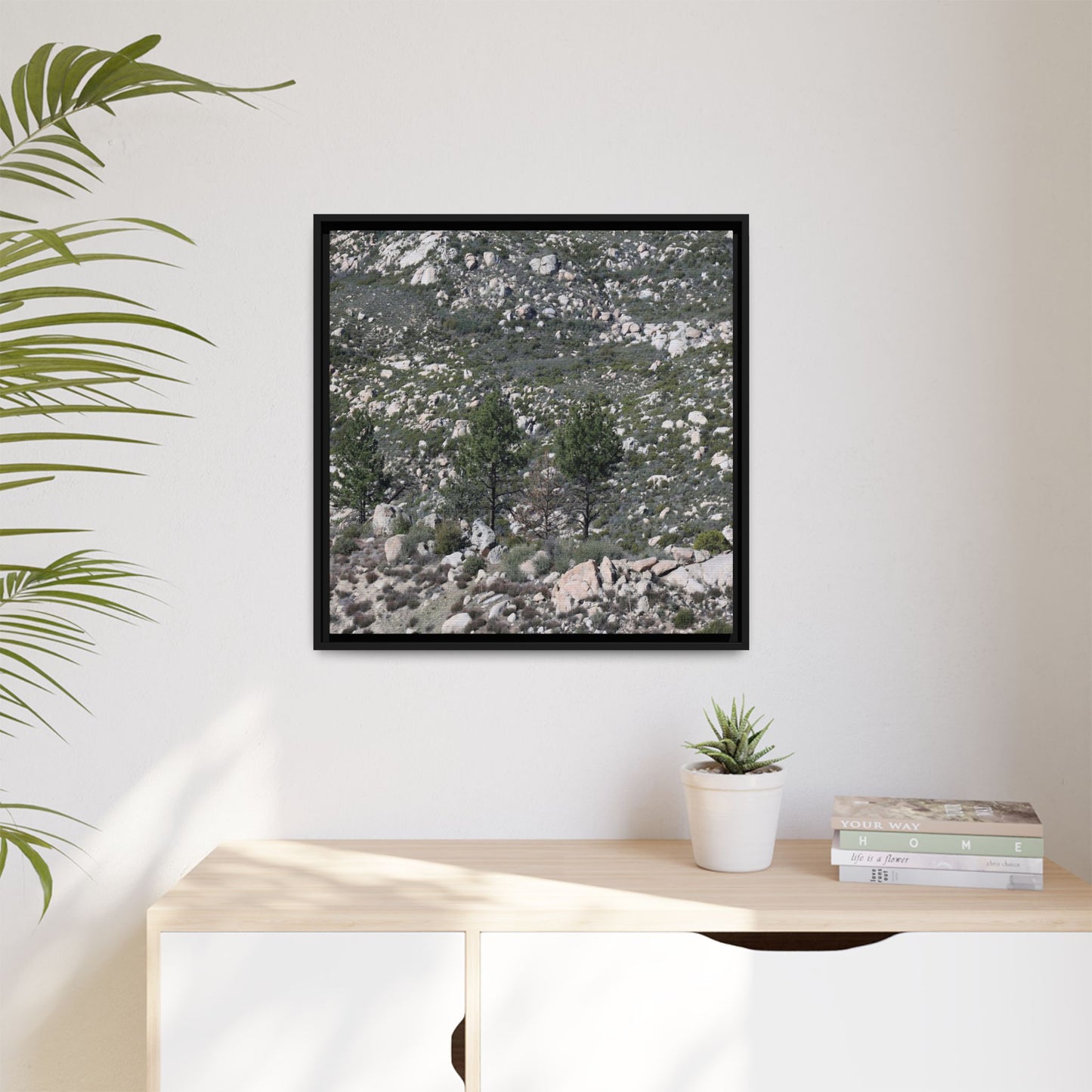Rocky Hillside with Pine Trees - Unique Stretched Canvas Wall Art - Art By Earth