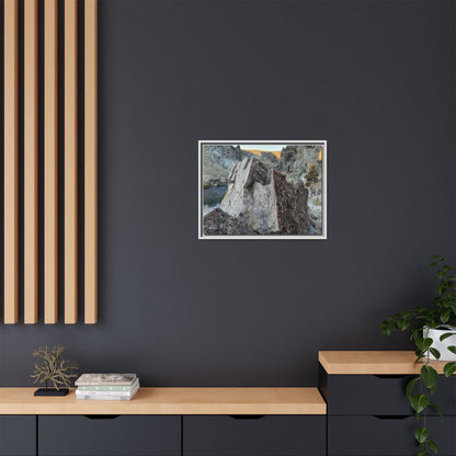 River's Stone Sentinel - Unique Stretched Canvas Wall Art