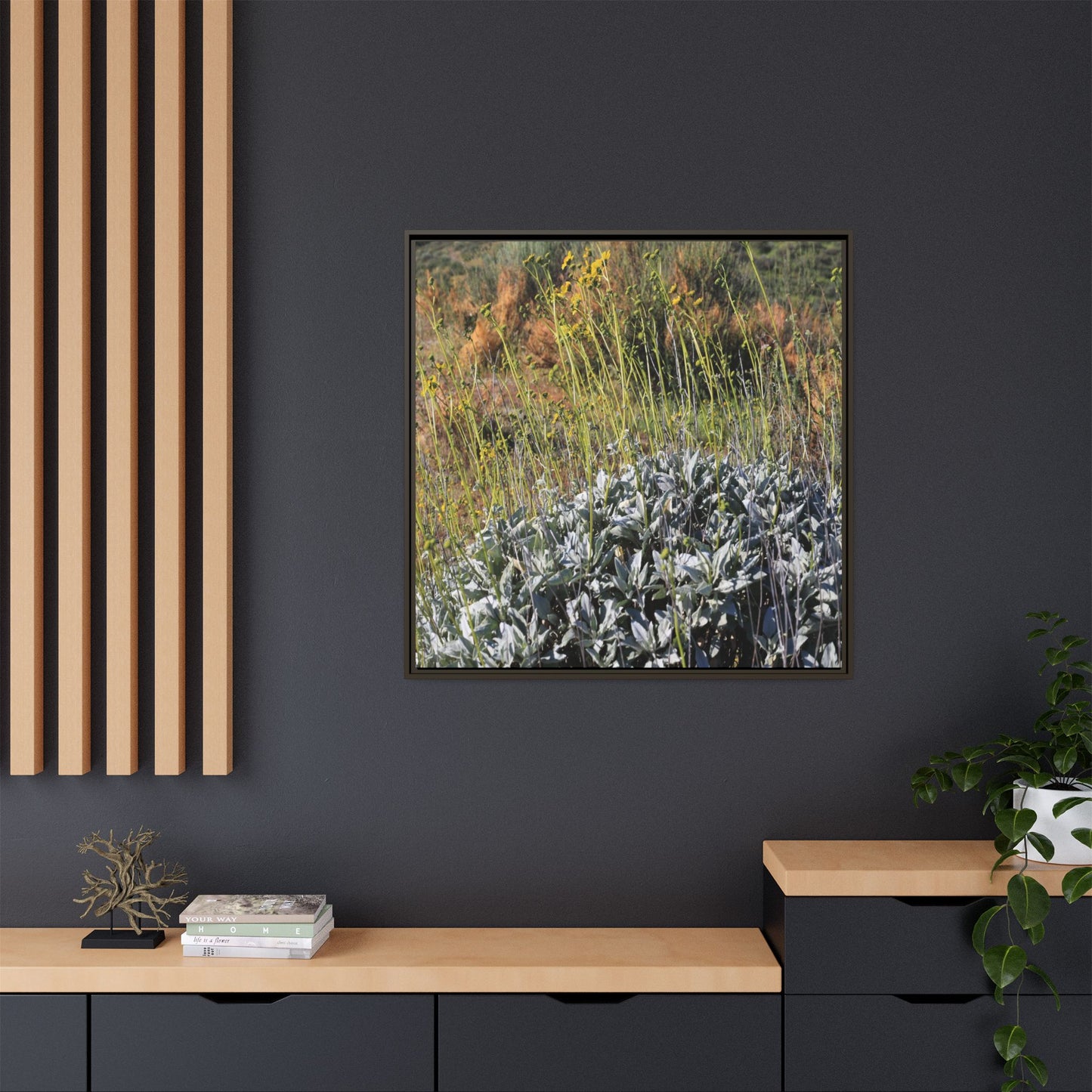 Arid Landscape with Yellow Flowers - Unique Stretched Canvas Wall Art - Art By Earth
