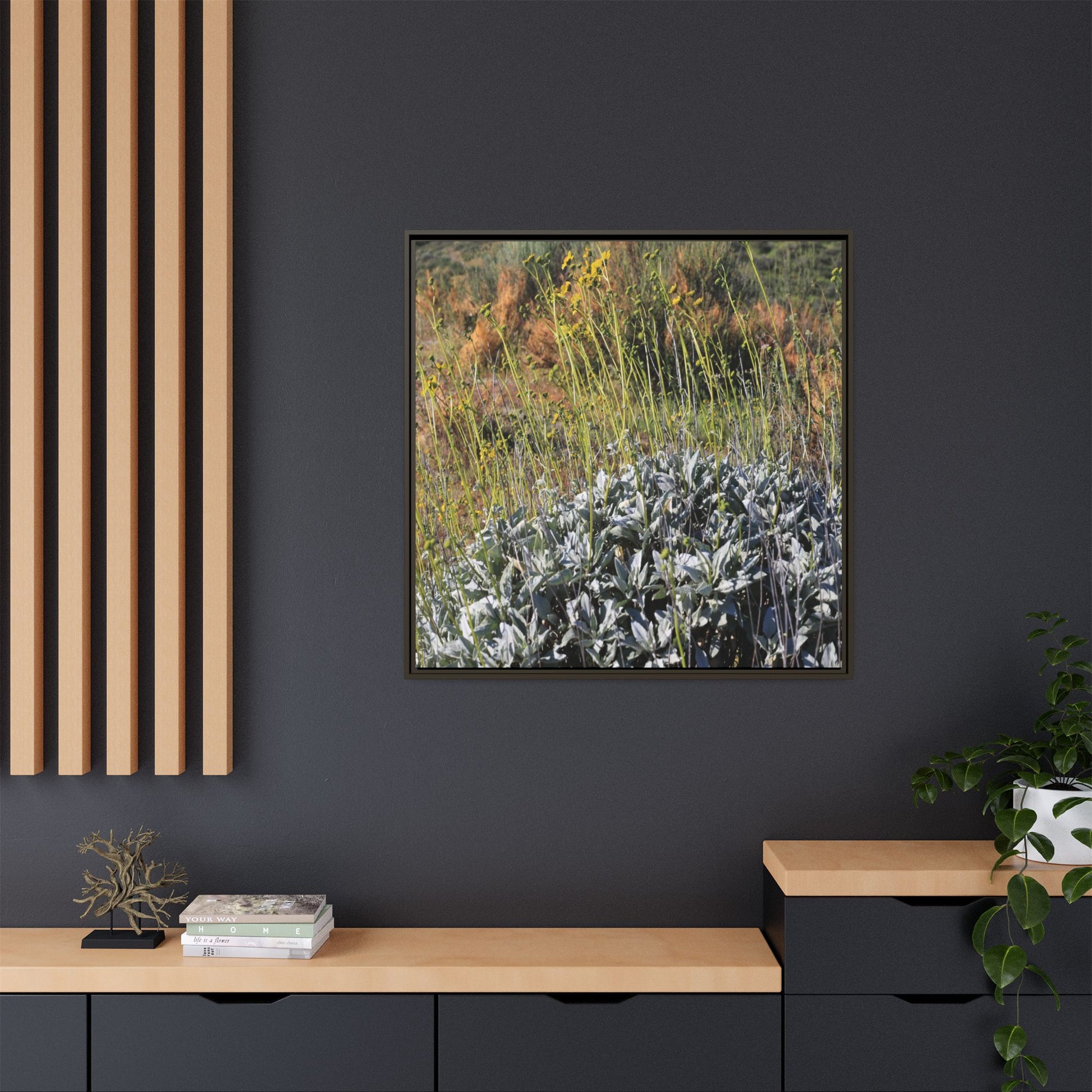 Arid Landscape with Yellow Flowers - Unique Stretched Canvas Wall Art - Art By Earth