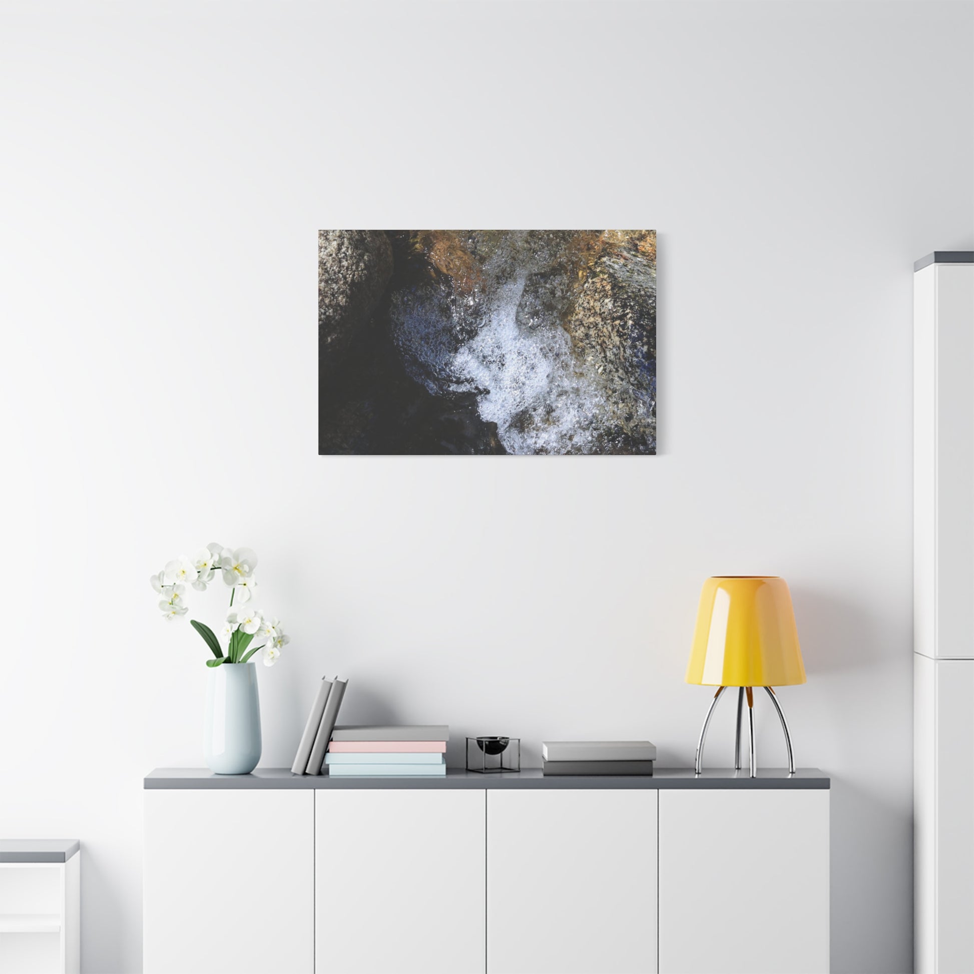 Water's Whisper Between Stone - Unique Frameless Canvas Wall Art - Art By Earth