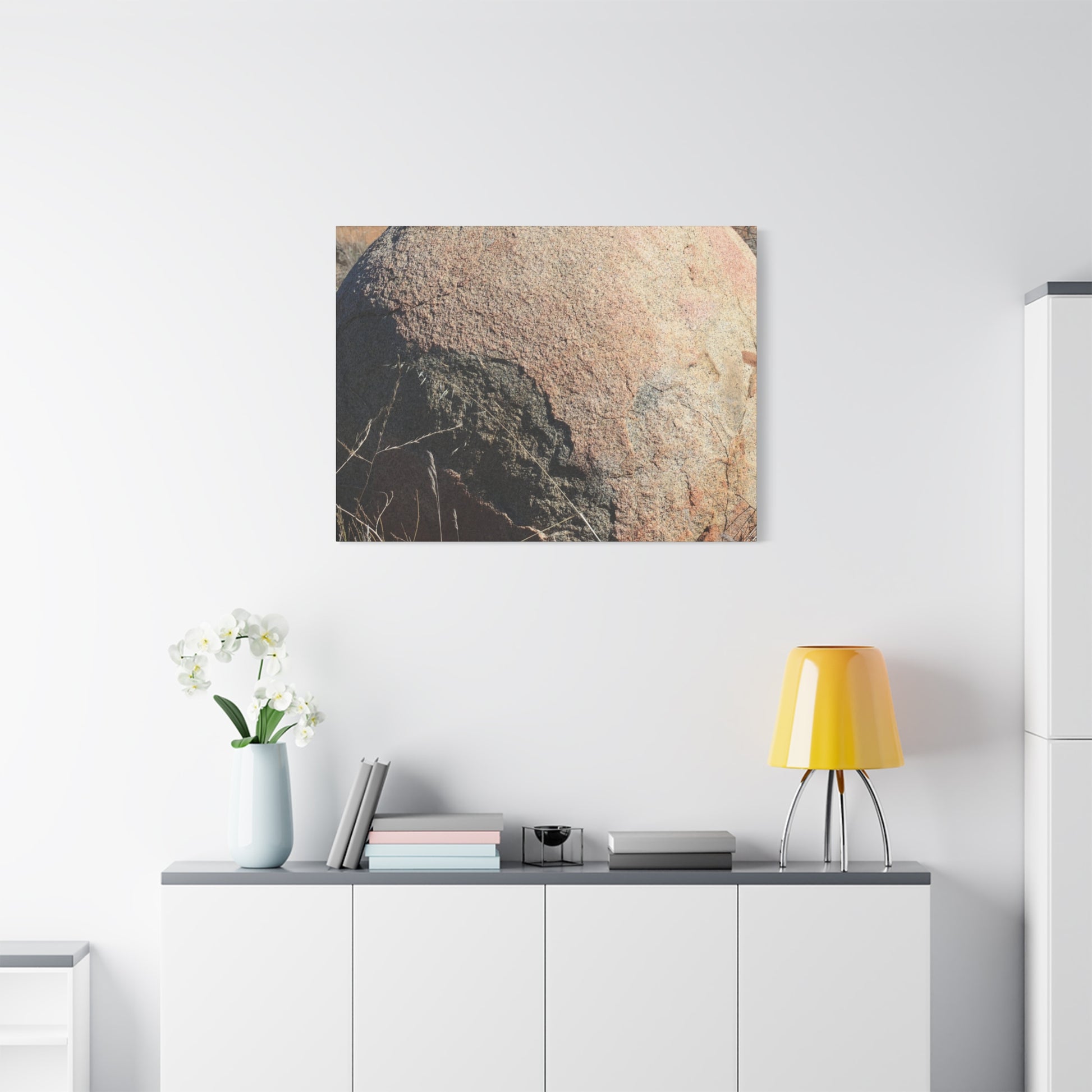Stone Sphere in Arid Landscape - Unique Stretched Canvas Wall Art - Art By Earth