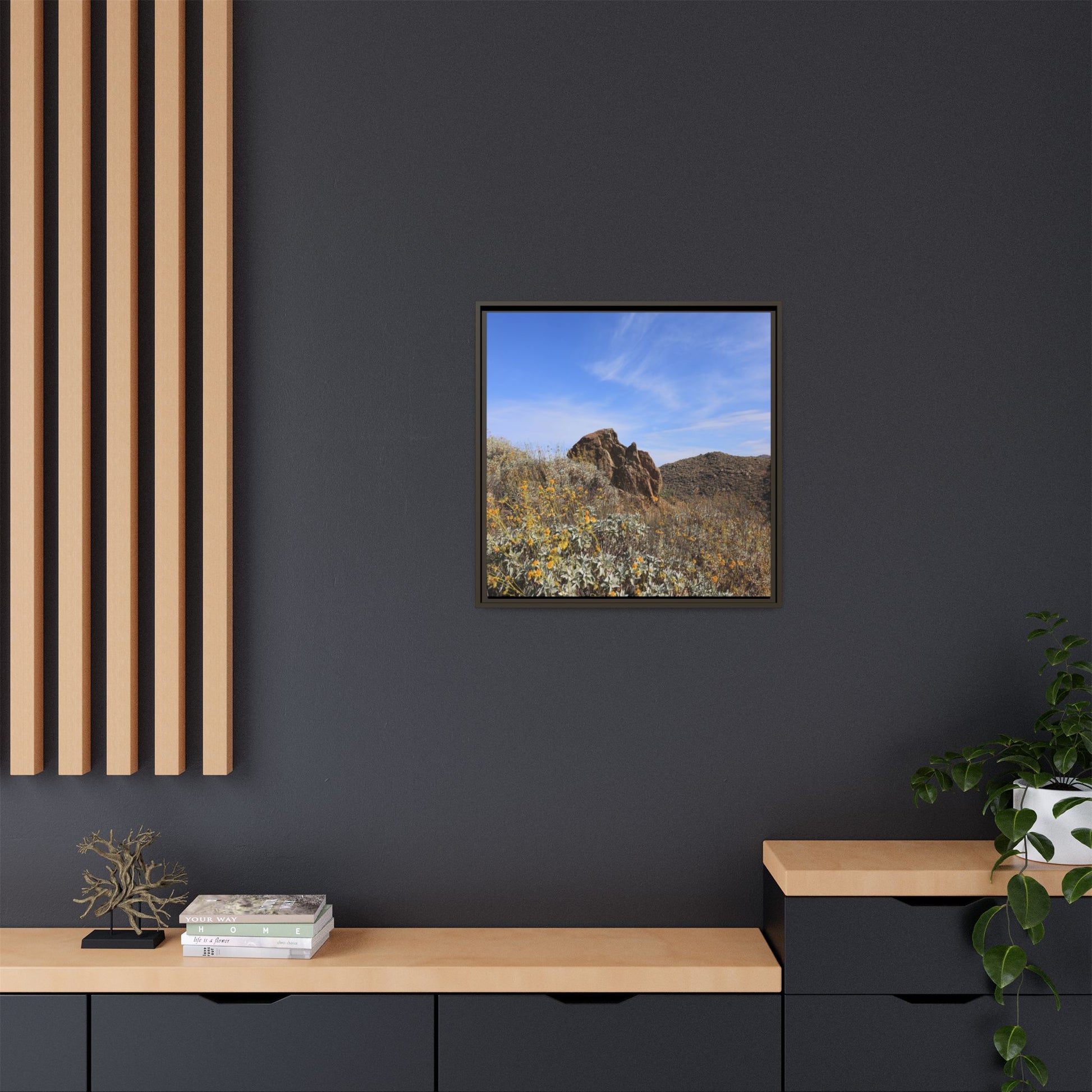 Golden Flowers in Arid Landscape - Unique Stretched Canvas Wall Art - Art By Earth