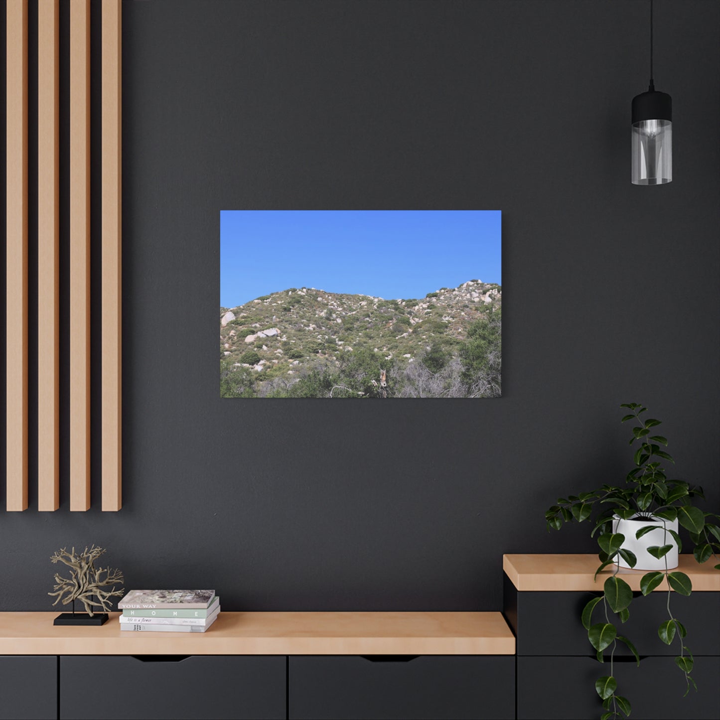 Rocky Hills with Desert Vegetation - Unique Frameless Canvas Wall Art