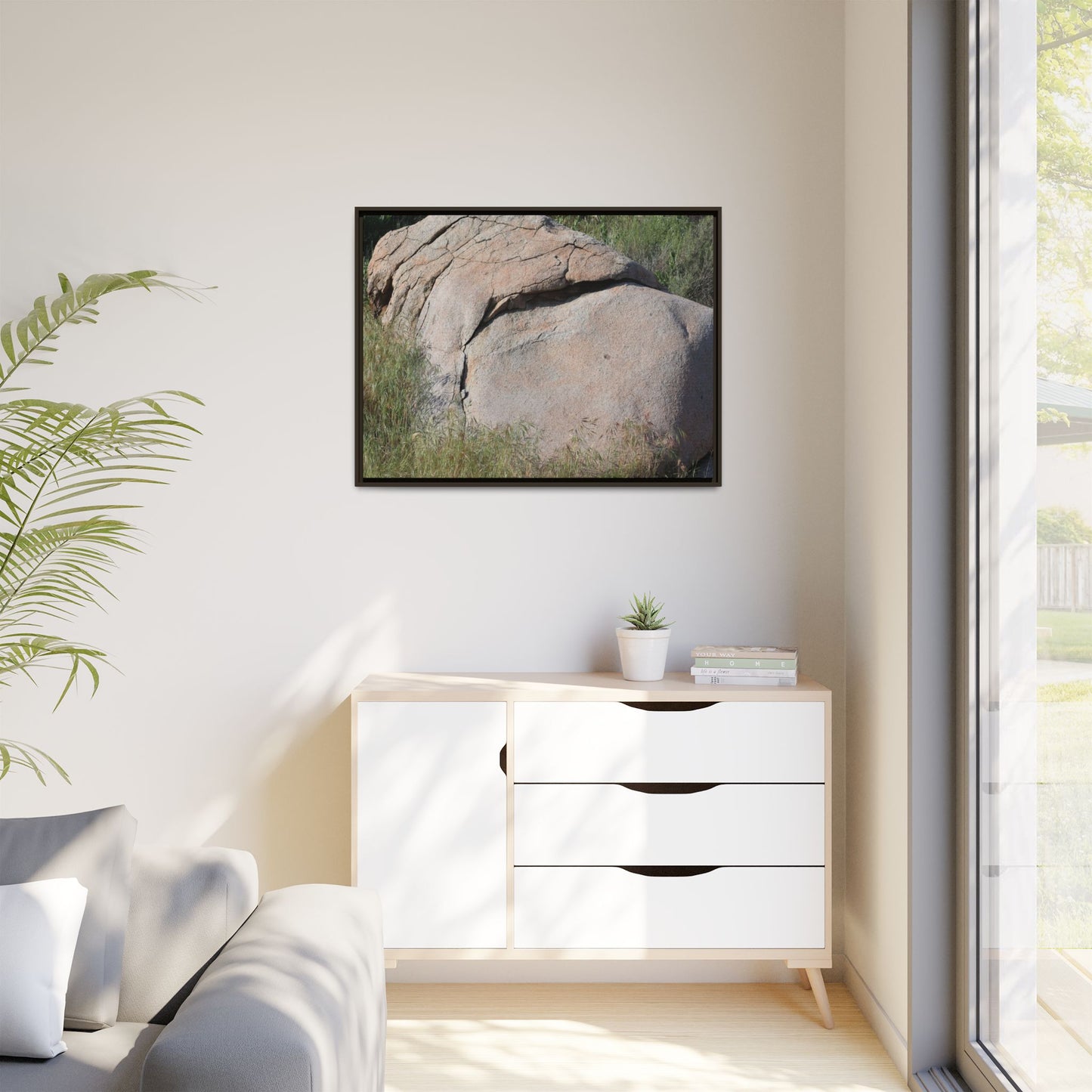 Stone Head Emerging from Earth - Unique Stretched Canvas Wall Art - Art By Earth