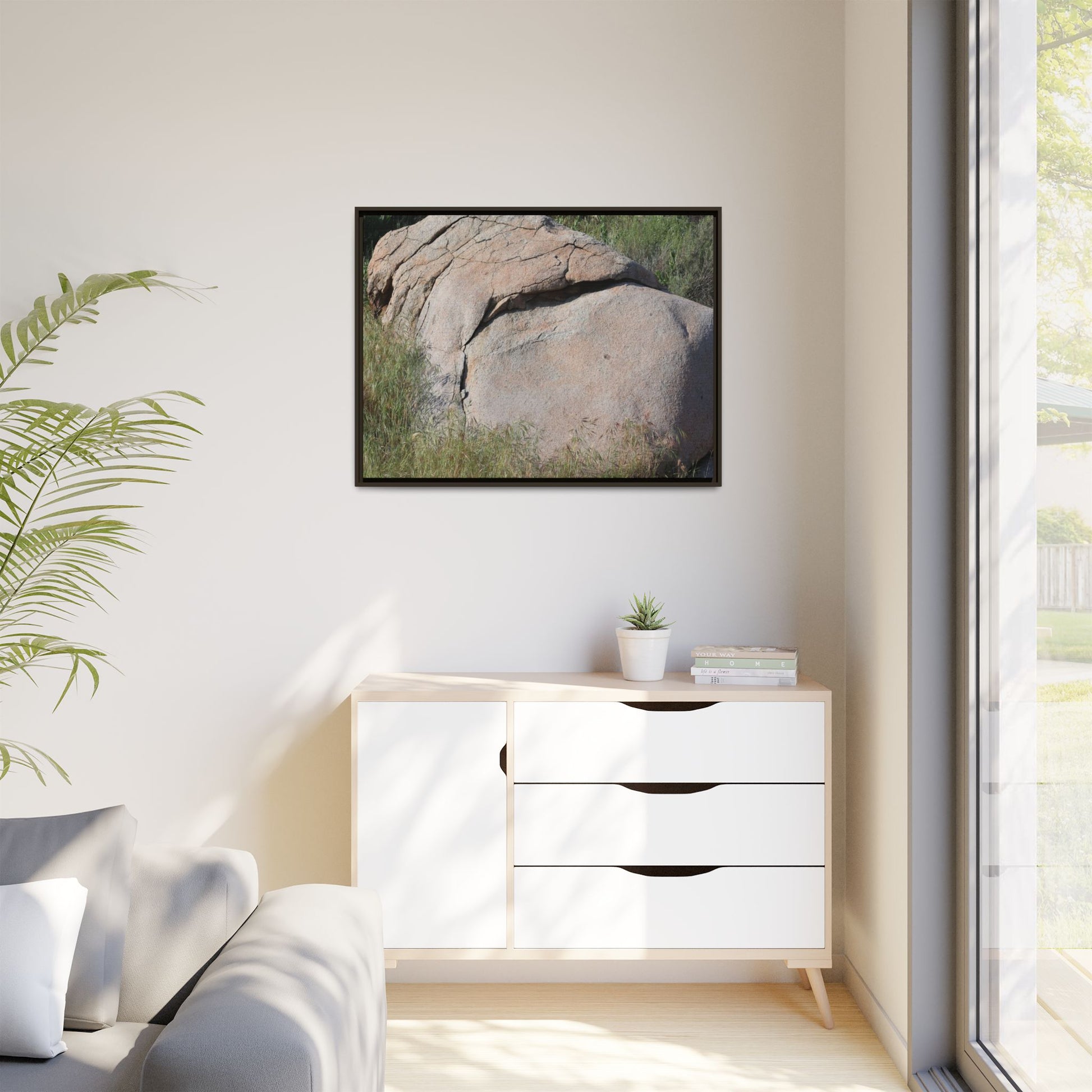 Stone Head Emerging from Earth - Unique Stretched Canvas Wall Art - Art By Earth