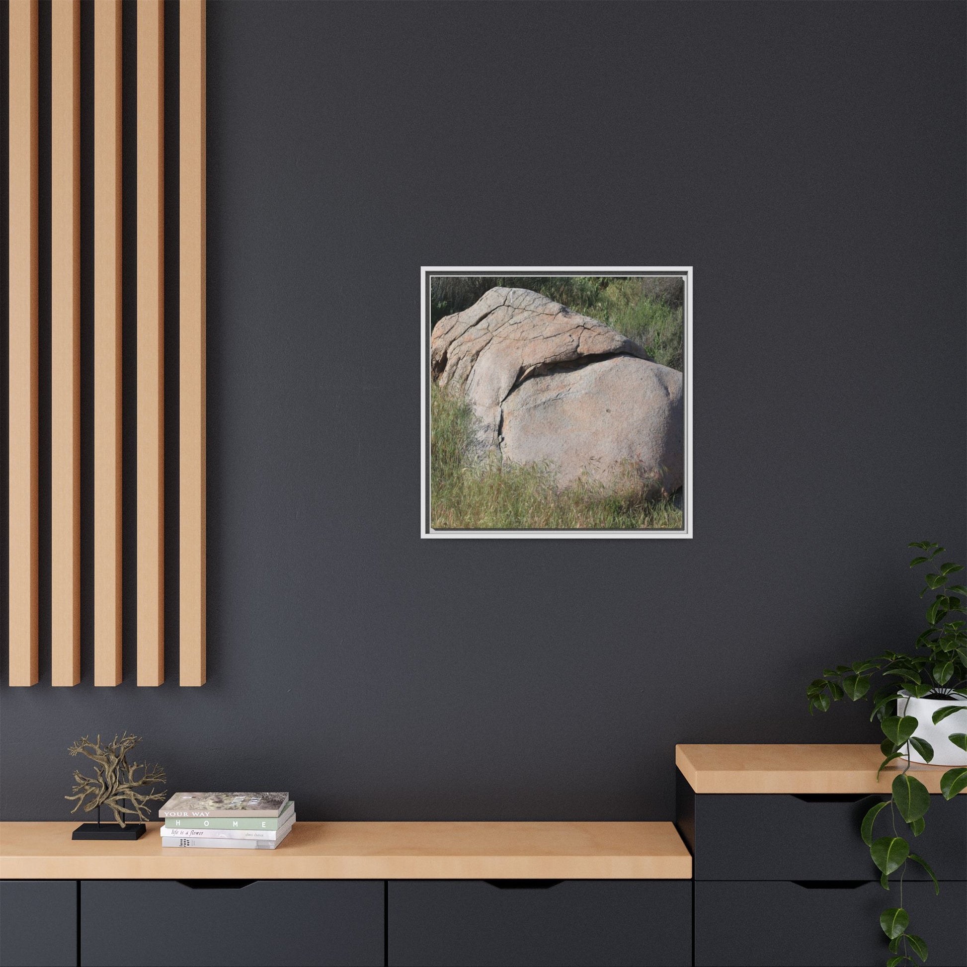 Stone Head Emerging from Earth - Unique Stretched Canvas Wall Art - Art By Earth