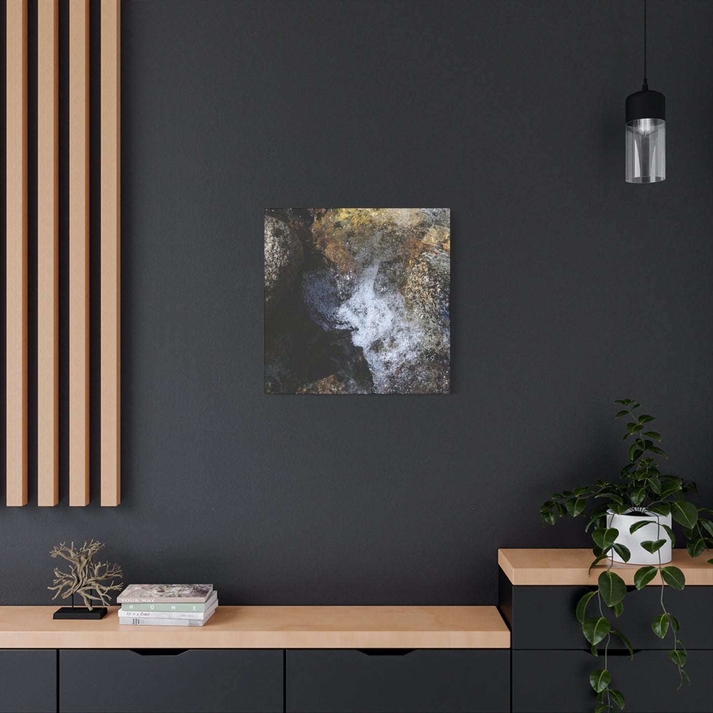 Water's Whisper Between Stone - Unique Frameless Canvas Wall Art - Art By Earth