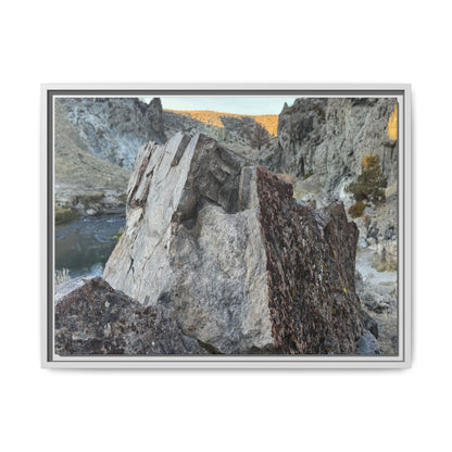 River's Stone Sentinel - Unique Stretched Canvas Wall Art