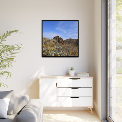 Golden Flowers in Arid Landscape - Unique Stretched Canvas Wall Art - Art By Earth