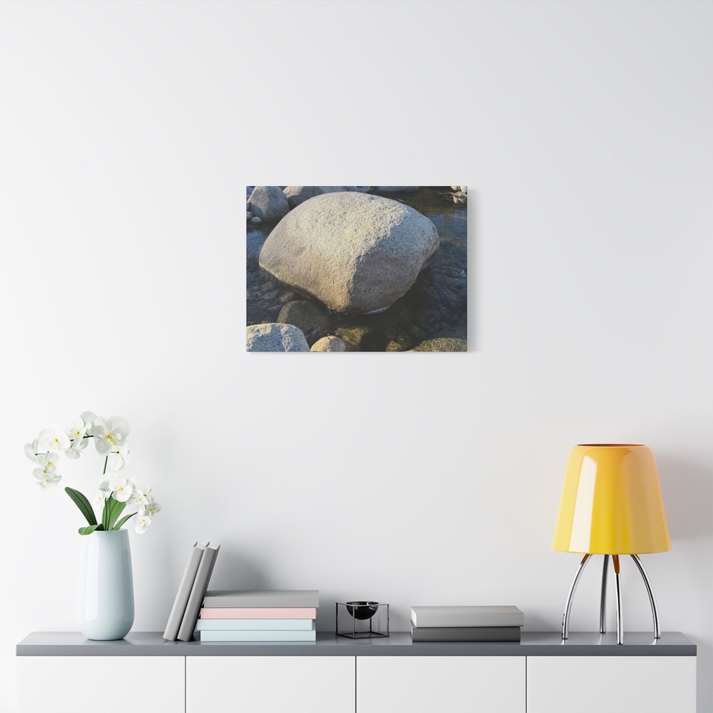 Boulder in Stream - Unique Frameless Canvas Wall Art - Art By Earth