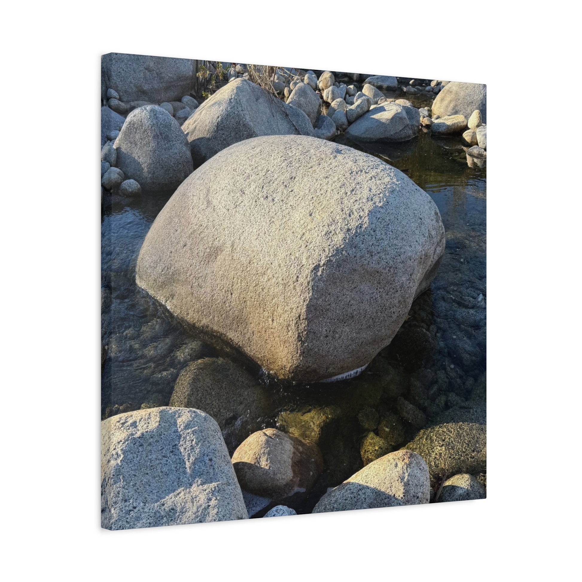 Boulder in Stream - Unique Frameless Canvas Wall Art - Art By Earth