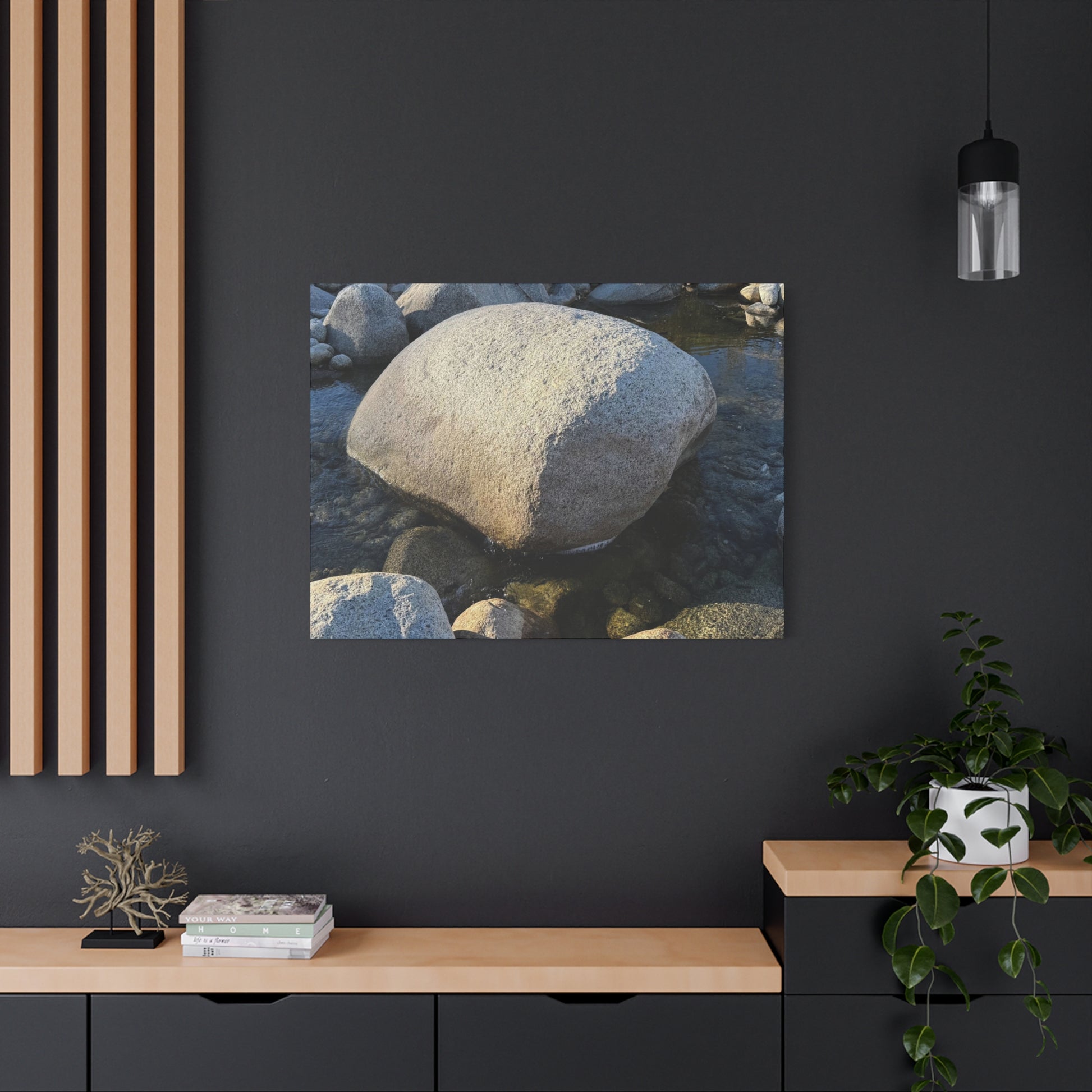 Boulder in Stream - Unique Frameless Canvas Wall Art - Art By Earth
