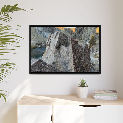River's Stone Sentinel - Unique Stretched Canvas Wall Art