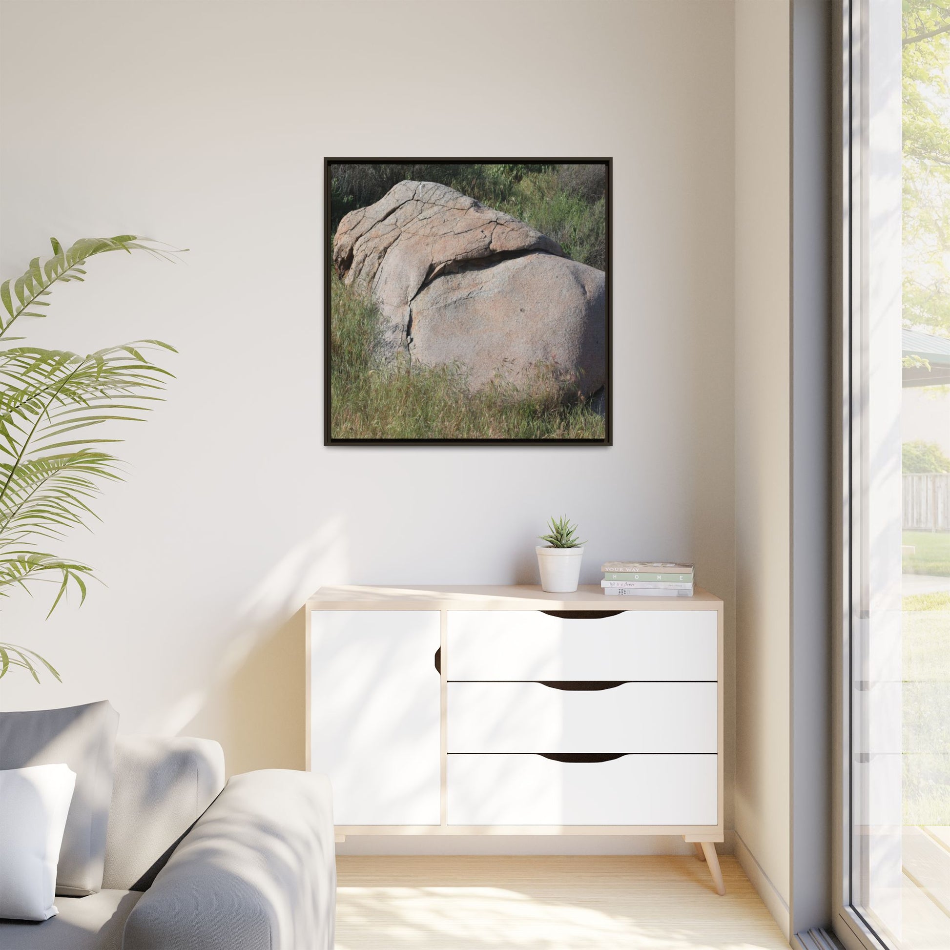 Stone Head Emerging from Earth - Unique Stretched Canvas Wall Art - Art By Earth