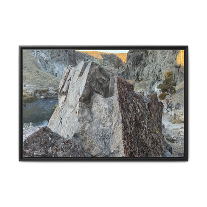 River's Stone Sentinel - Unique Stretched Canvas Wall Art