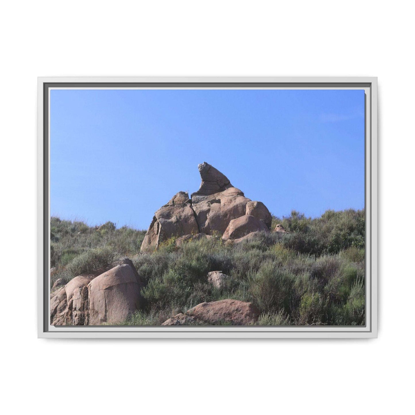 Sagebrush Landscape with Boulder Outcrop - Unique Stretched Canvas Wall Art - Art By Earth