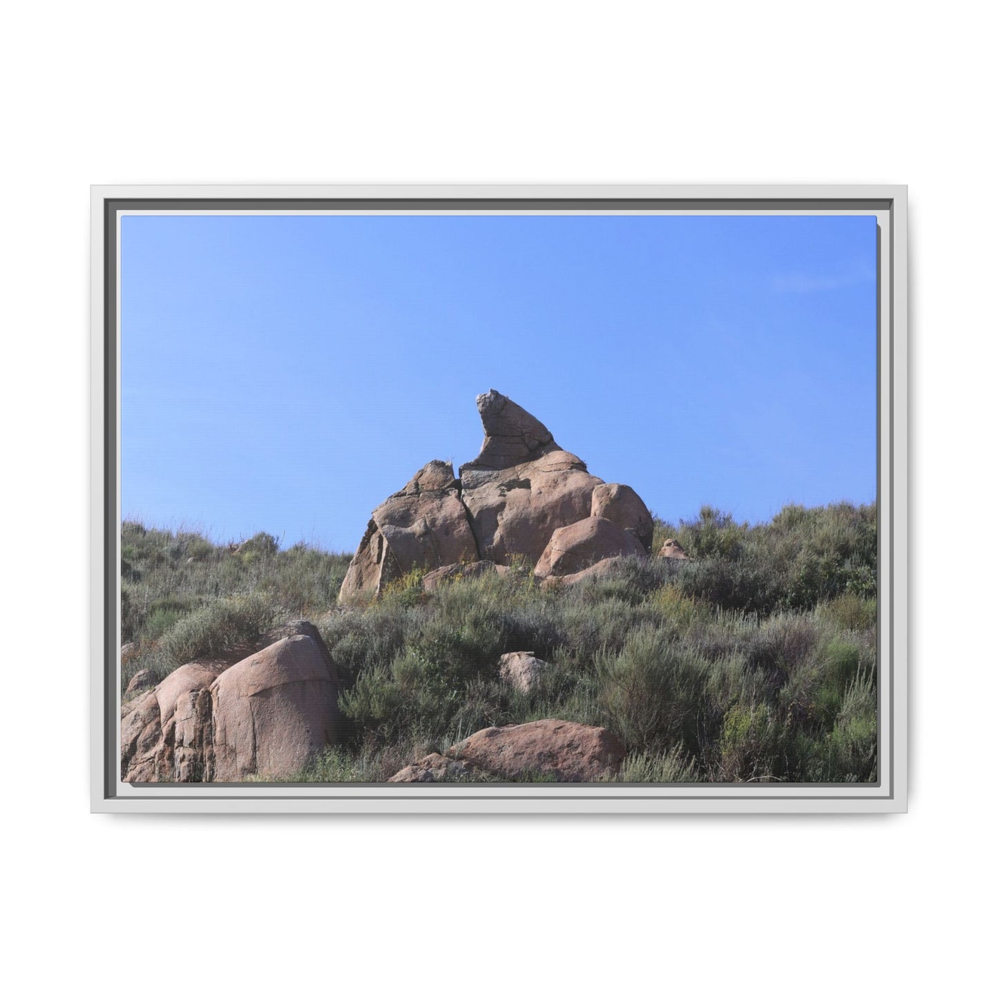 Sagebrush Landscape with Boulder Outcrop - Unique Stretched Canvas Wall Art - Art By Earth