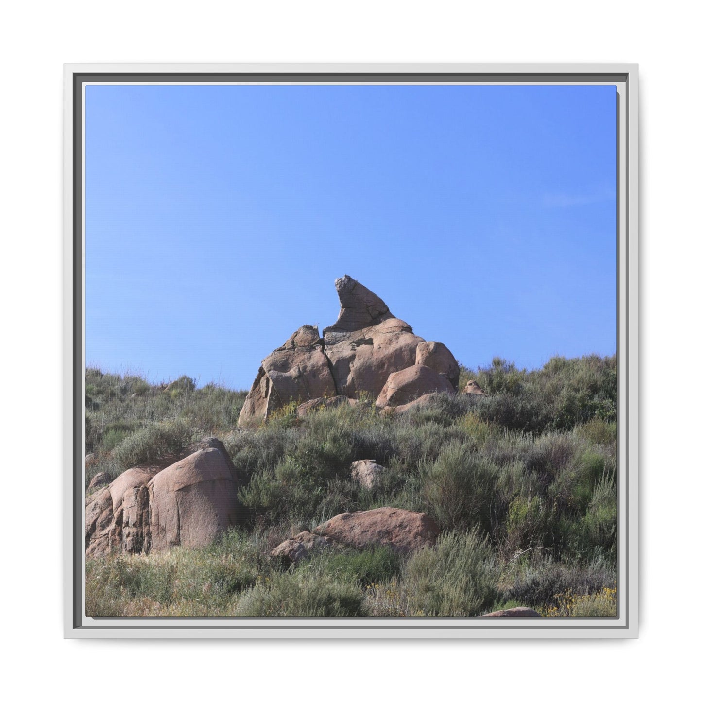 Sagebrush Landscape with Boulder Outcrop - Unique Stretched Canvas Wall Art - Art By Earth