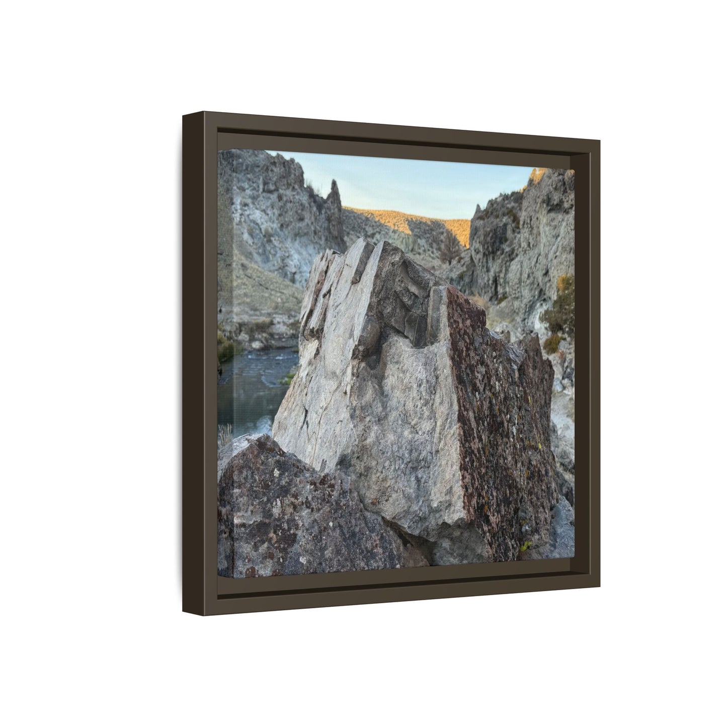 River's Stone Sentinel - Unique Stretched Canvas Wall Art