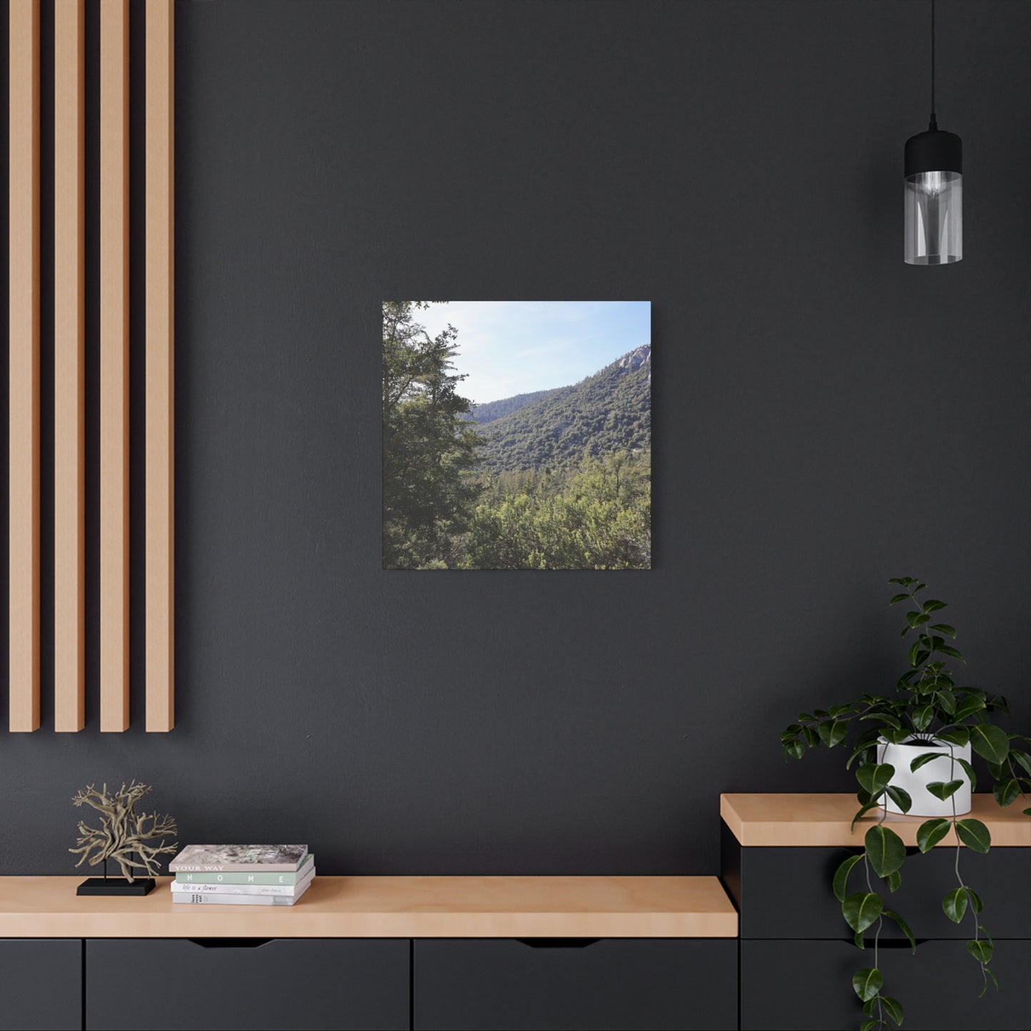 Mountain Vista Through Forest - Unique Frameless Canvas Wall Art