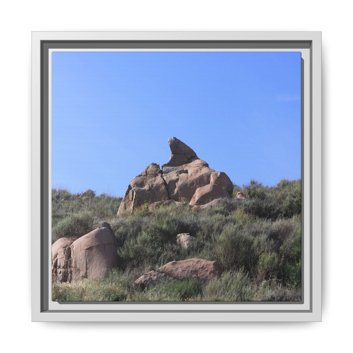 Sagebrush Landscape with Boulder Outcrop - Unique Stretched Canvas Wall Art - Art By Earth