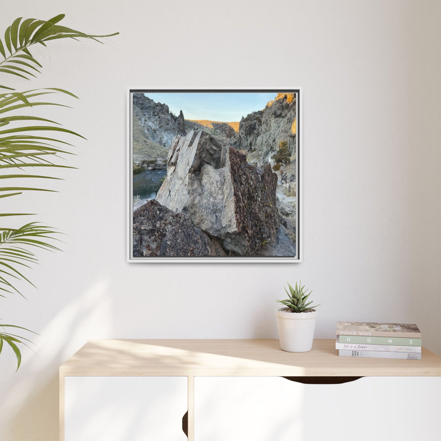 River's Stone Sentinel - Unique Stretched Canvas Wall Art