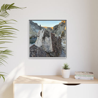River's Stone Sentinel - Unique Stretched Canvas Wall Art