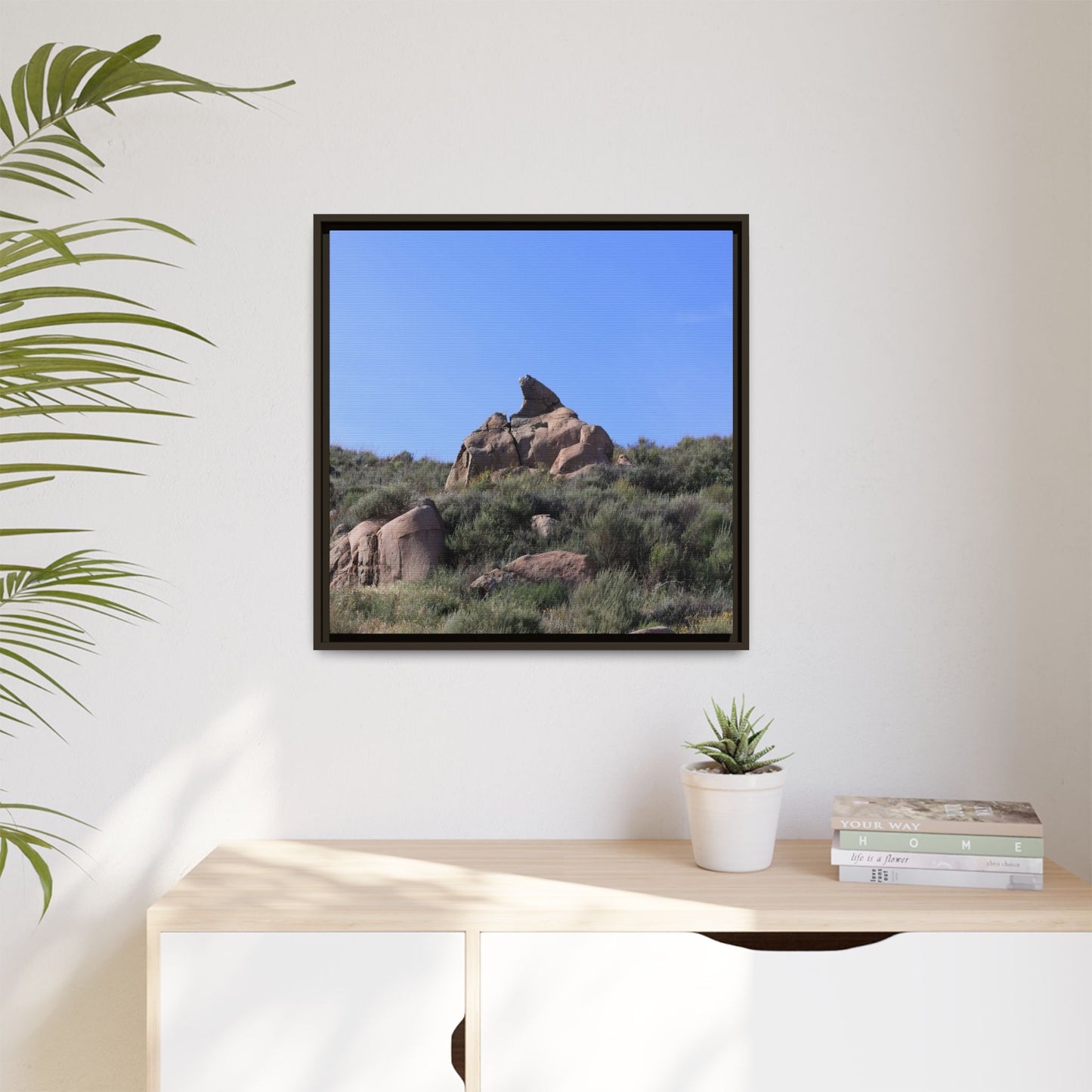 Sagebrush Landscape with Boulder Outcrop - Unique Stretched Canvas Wall Art - Art By Earth
