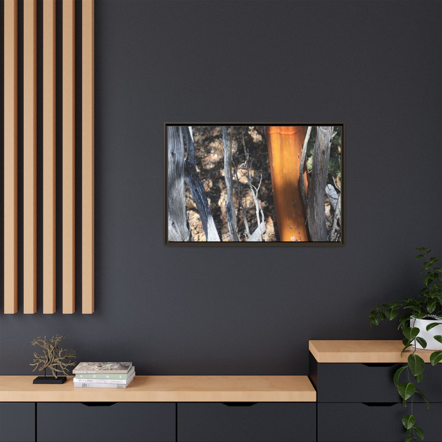 Burnt Trees and Golden Trunk - Unique Stretched Canvas Wall Art
