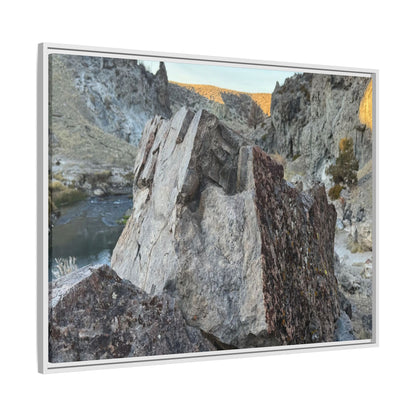 River's Stone Sentinel - Unique Stretched Canvas Wall Art