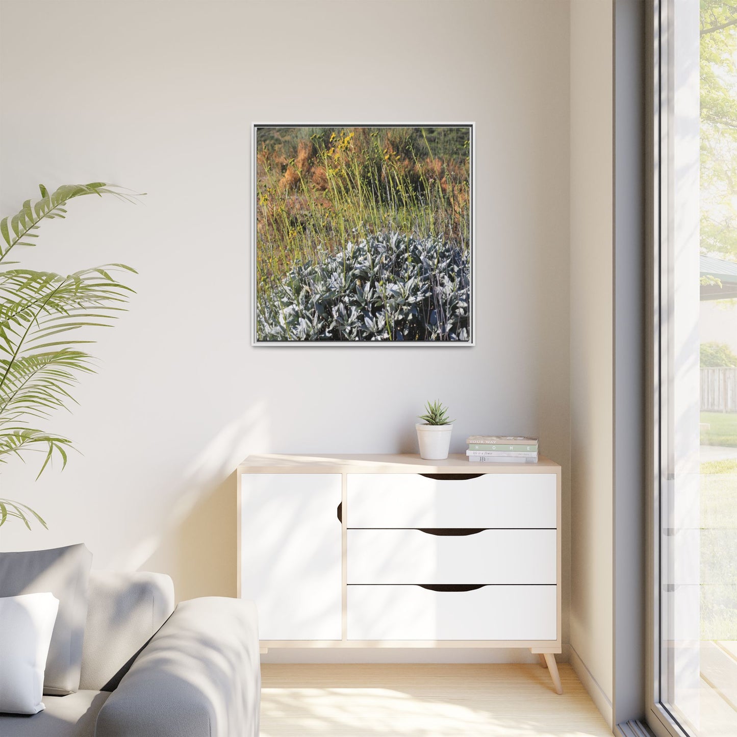 Arid Landscape with Yellow Flowers - Unique Stretched Canvas Wall Art - Art By Earth