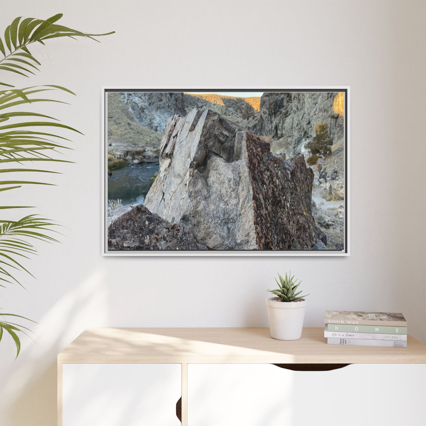 River's Stone Sentinel - Unique Stretched Canvas Wall Art