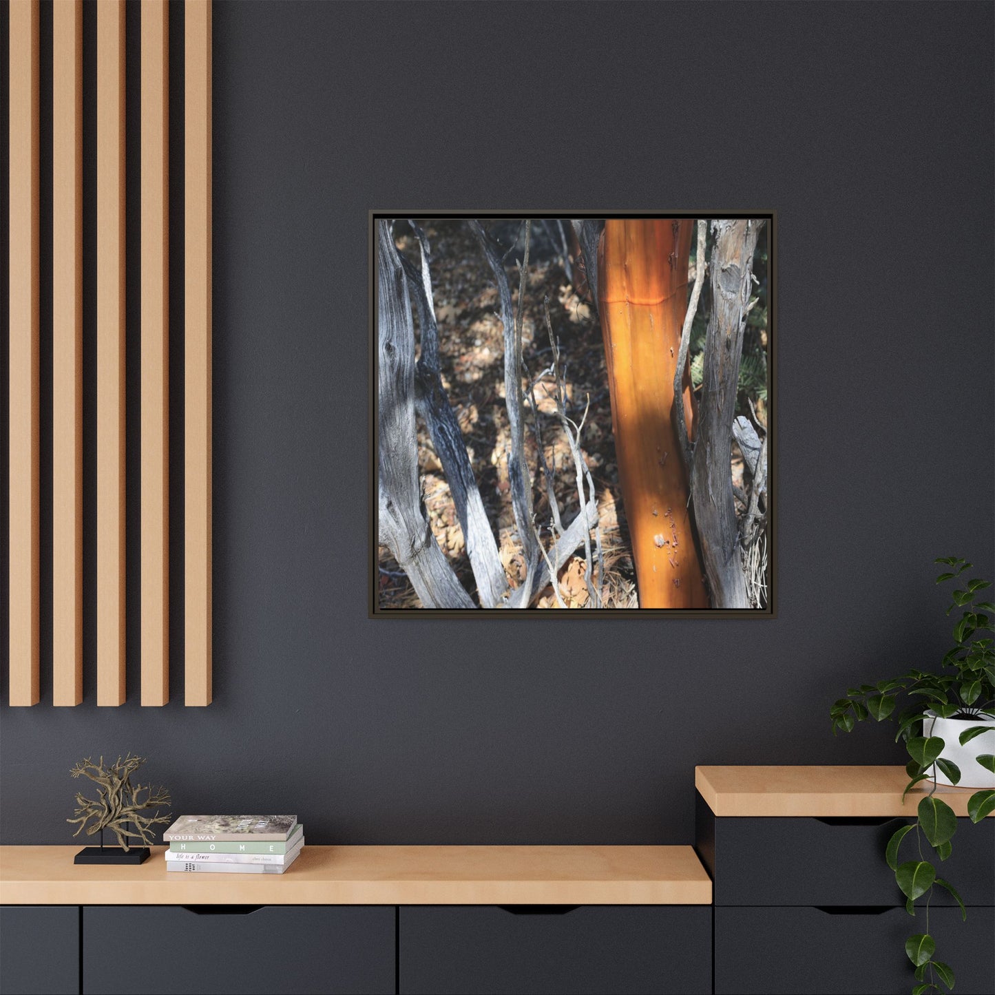 Burnt Trees and Golden Trunk - Unique Stretched Canvas Wall Art