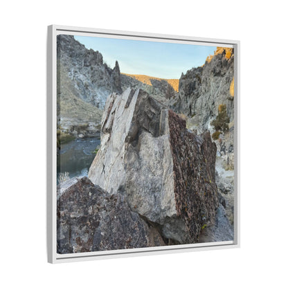 River's Stone Sentinel - Unique Stretched Canvas Wall Art