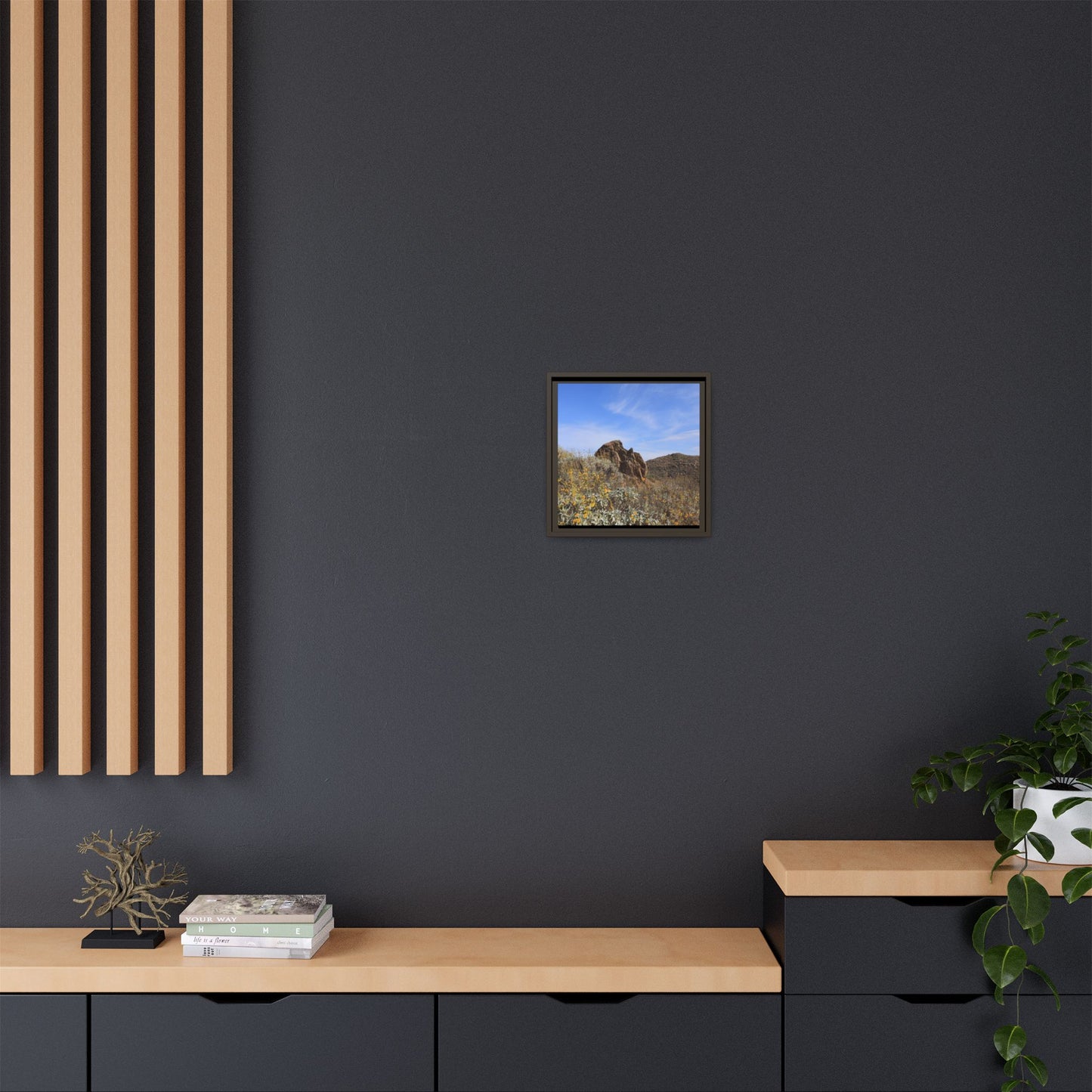 Golden Flowers in Arid Landscape - Unique Stretched Canvas Wall Art - Art By Earth