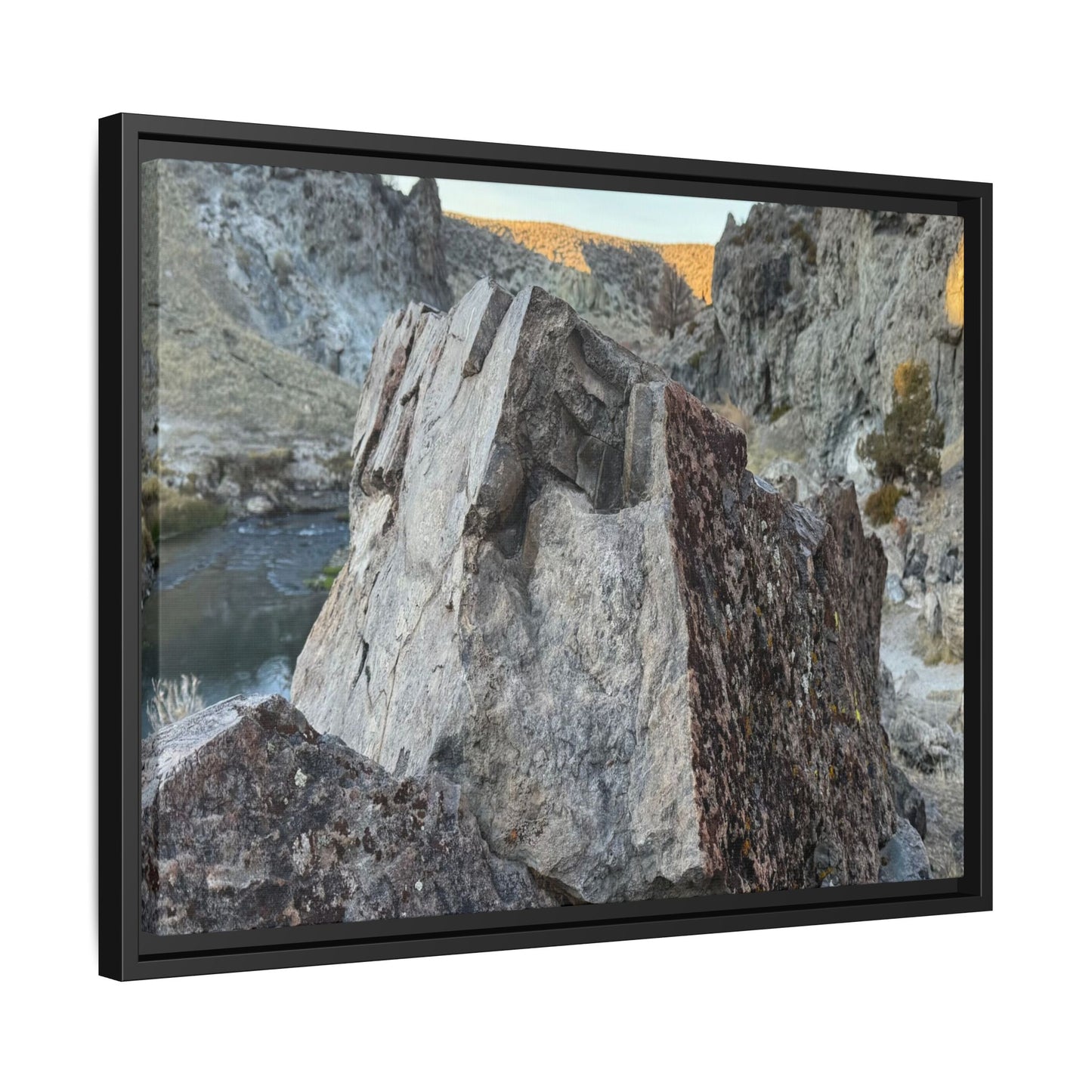 River's Stone Sentinel - Unique Stretched Canvas Wall Art