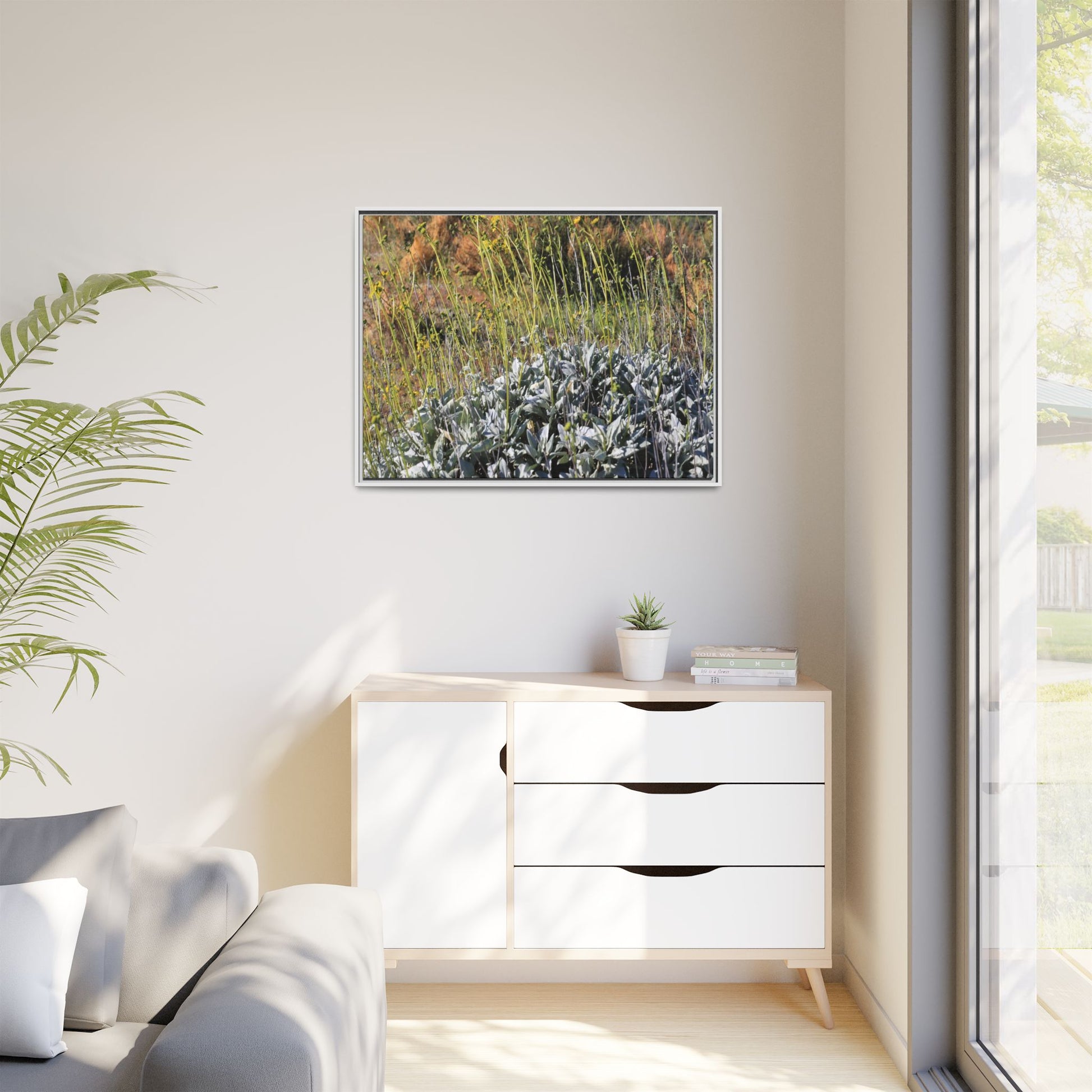 Arid Landscape with Yellow Flowers - Unique Stretched Canvas Wall Art - Art By Earth