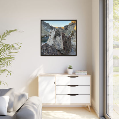 River's Stone Sentinel - Unique Stretched Canvas Wall Art
