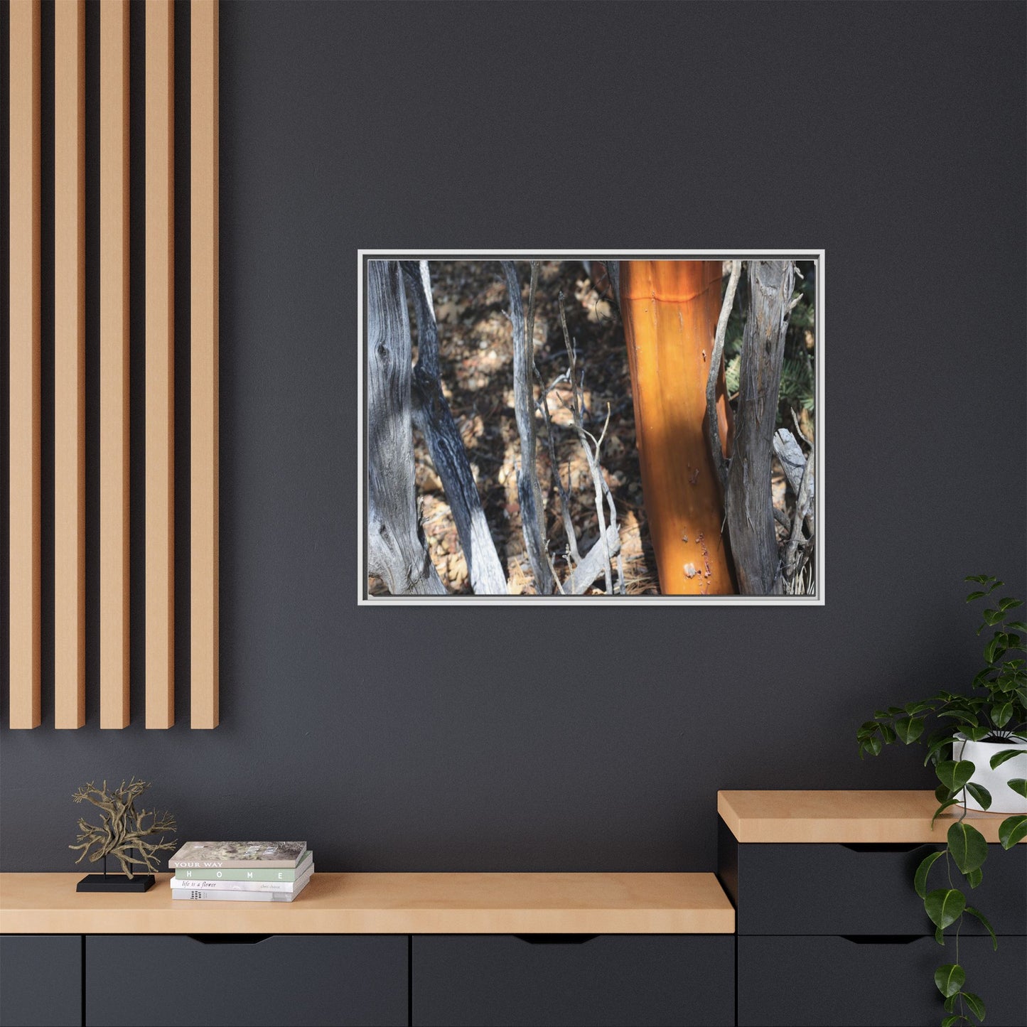 Burnt Trees and Golden Trunk - Unique Stretched Canvas Wall Art