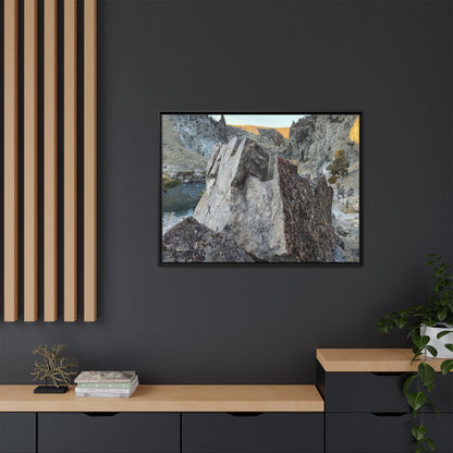 River's Stone Sentinel - Unique Stretched Canvas Wall Art