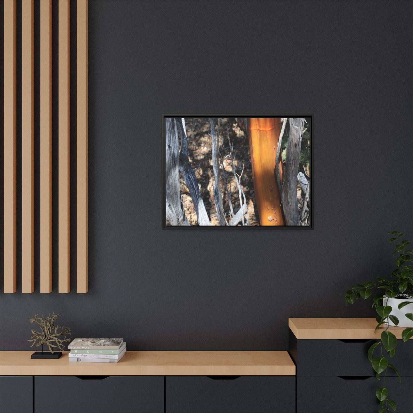 Burnt Trees and Golden Trunk - Unique Stretched Canvas Wall Art